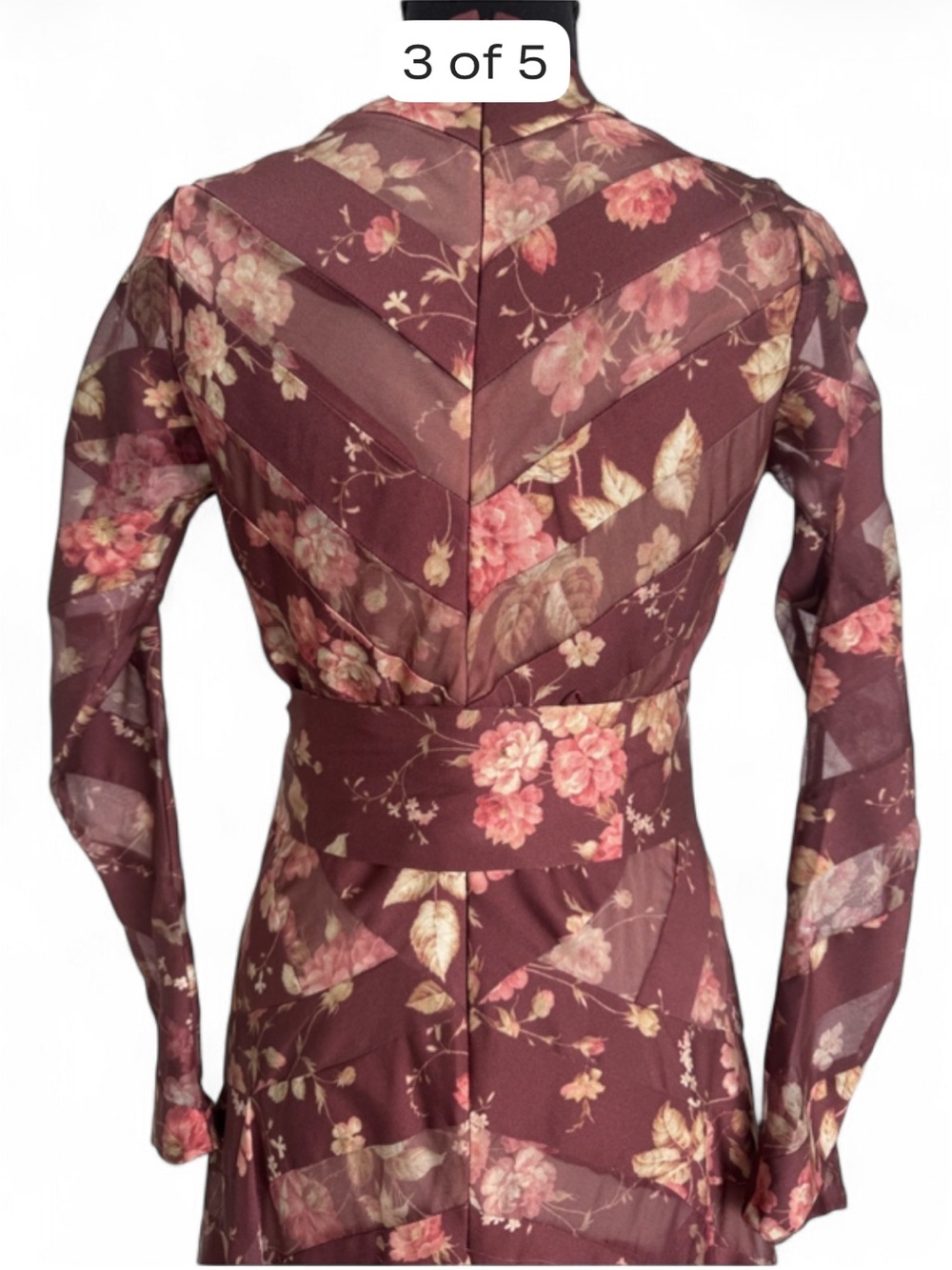 Zimmermann X Barneys New York, Burgundy Floral Long-Sleeve V-Neck Maxi Dress - Picture 4 of 15